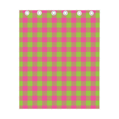 Pink And Green Buffalo Plaid Print Curtain