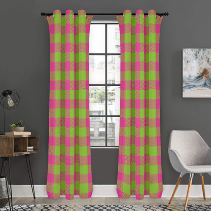 Pink And Green Buffalo Plaid Print Curtain