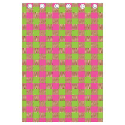 Pink And Green Buffalo Plaid Print Curtain