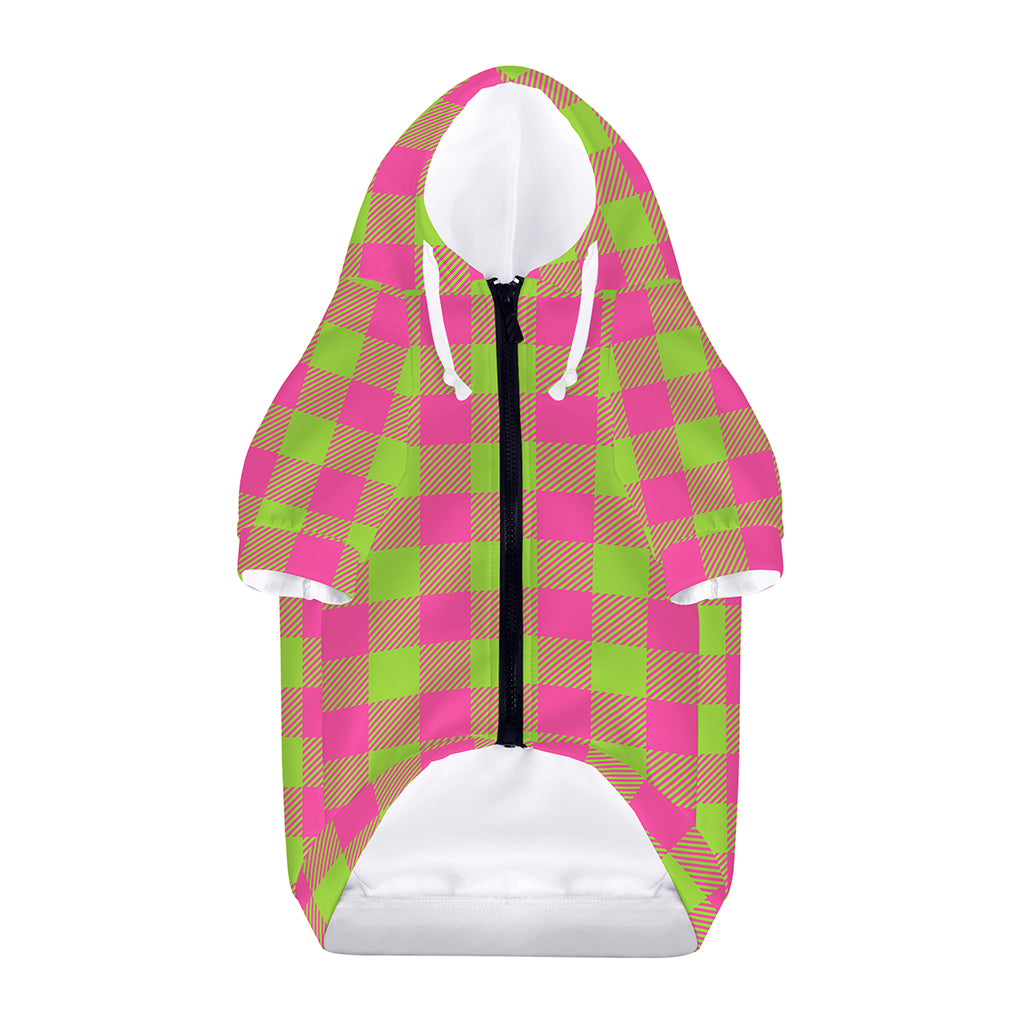 Pink And Green Buffalo Plaid Print Dog Zip Up Hoodie