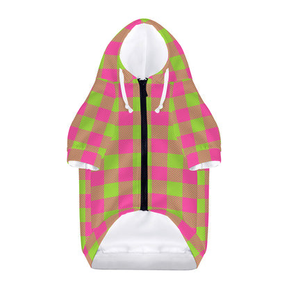 Pink And Green Buffalo Plaid Print Dog Zip Up Hoodie