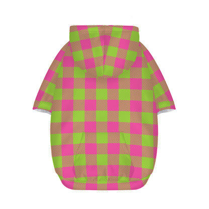 Pink And Green Buffalo Plaid Print Dog Zip Up Hoodie