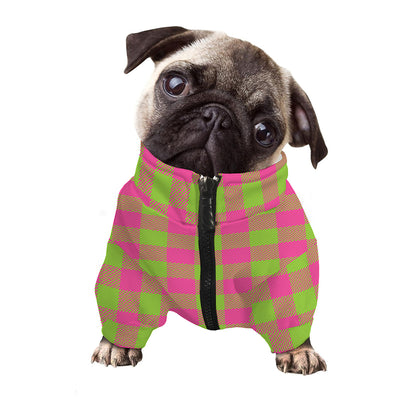 Pink And Green Buffalo Plaid Print Dog Zip Up Jacket