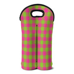 Pink And Green Buffalo Plaid Print Double Neoprene Wine Tote