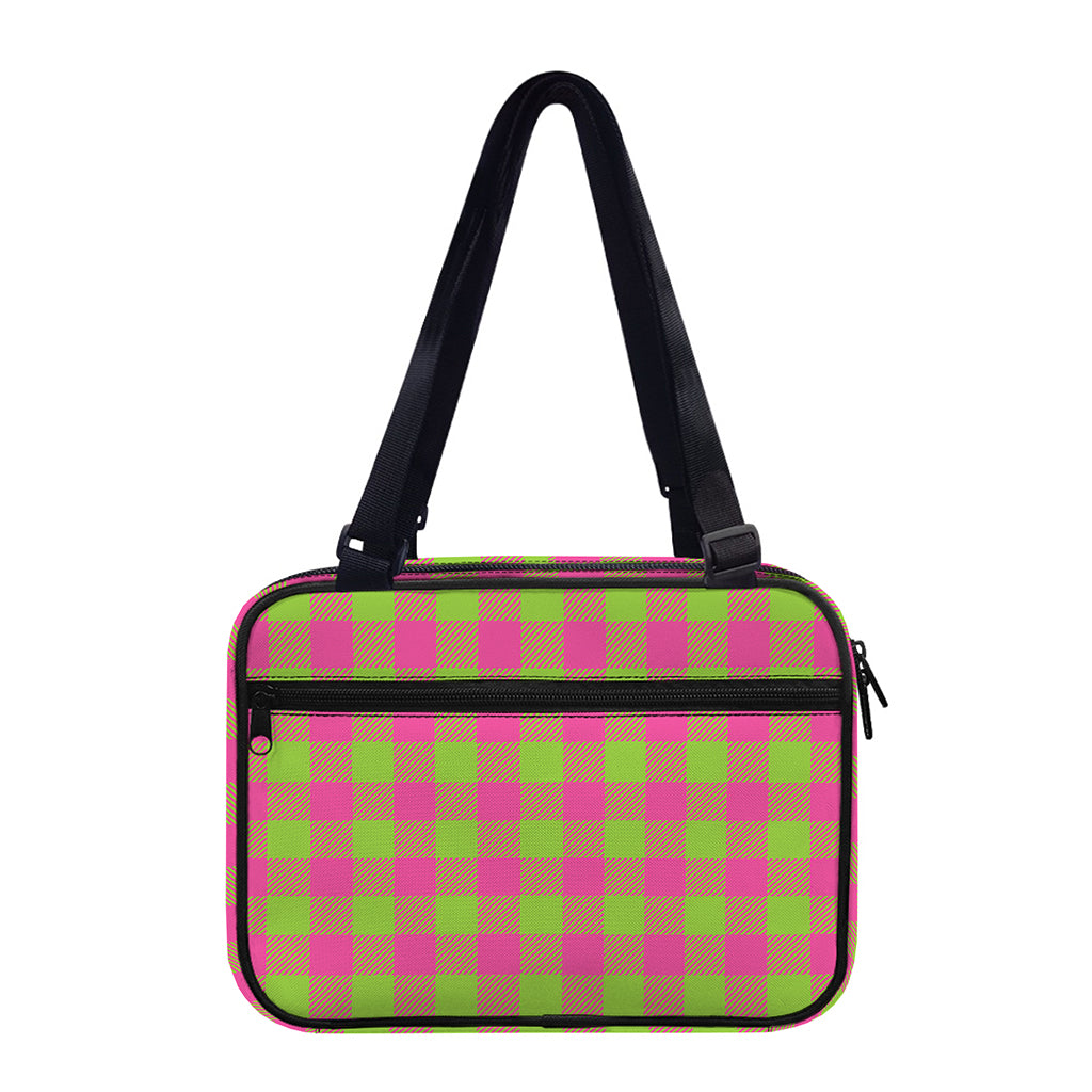 Pink And Green Buffalo Plaid Print Double Strap Bible Bag