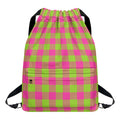 Pink And Green Buffalo Plaid Print Drawstring Backpack