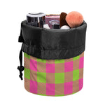 Pink And Green Buffalo Plaid Print Drawstring Makeup Bag