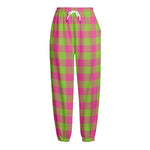 Pink And Green Buffalo Plaid Print Fleece Lined Knit Pants