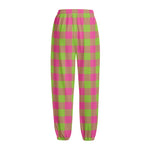 Pink And Green Buffalo Plaid Print Fleece Lined Knit Pants