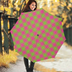 Pink And Green Buffalo Plaid Print Foldable Umbrella