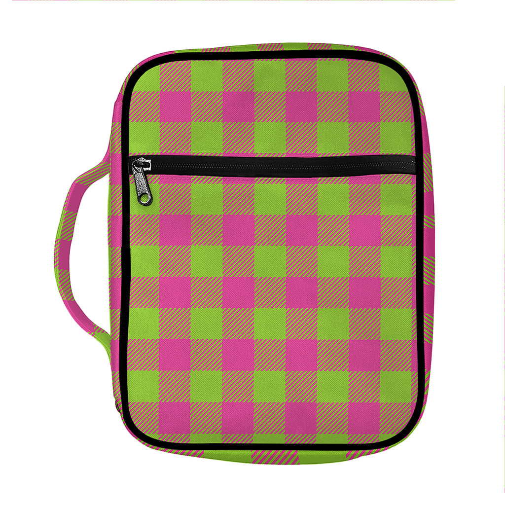 Pink And Green Buffalo Plaid Print Front Pocket Bible Bag