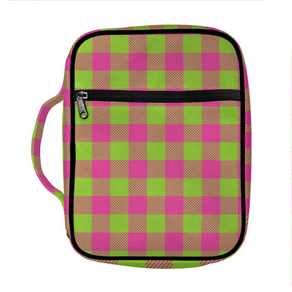 Pink And Green Buffalo Plaid Print Front Pocket Bible Bag