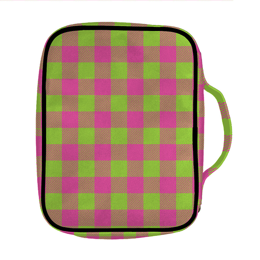 Pink And Green Buffalo Plaid Print Front Pocket Bible Bag