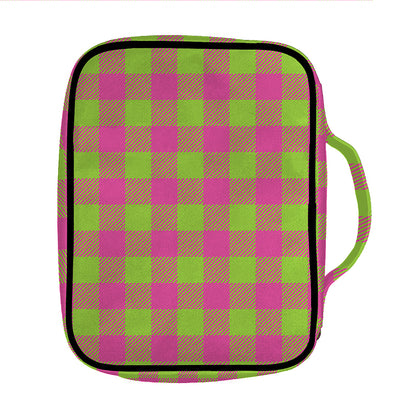 Pink And Green Buffalo Plaid Print Front Pocket Bible Bag