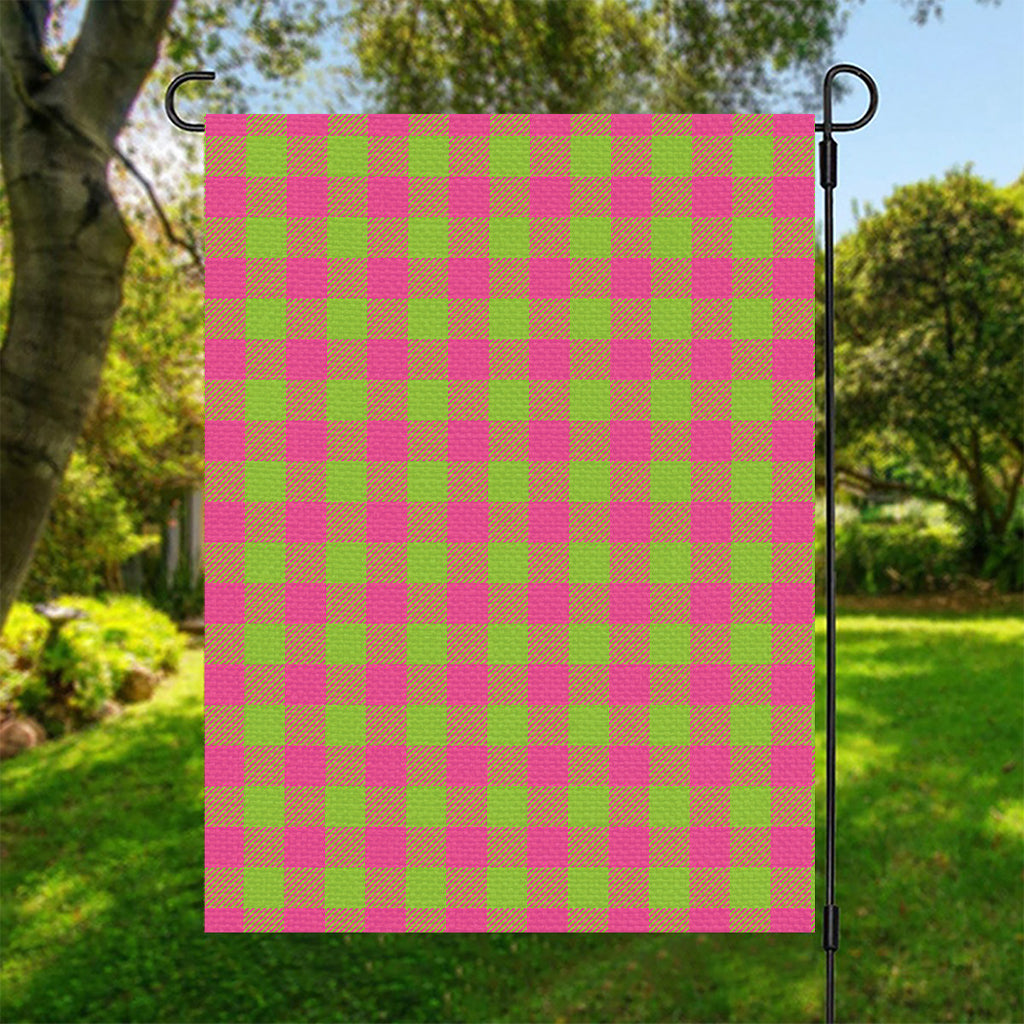 Pink And Green Buffalo Plaid Print Garden Flag