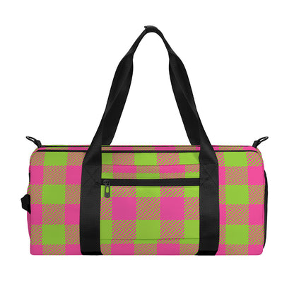 Pink And Green Buffalo Plaid Print Gym Bag