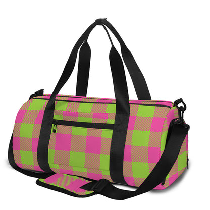 Pink And Green Buffalo Plaid Print Gym Bag
