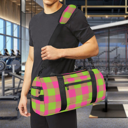 Pink And Green Buffalo Plaid Print Gym Bag