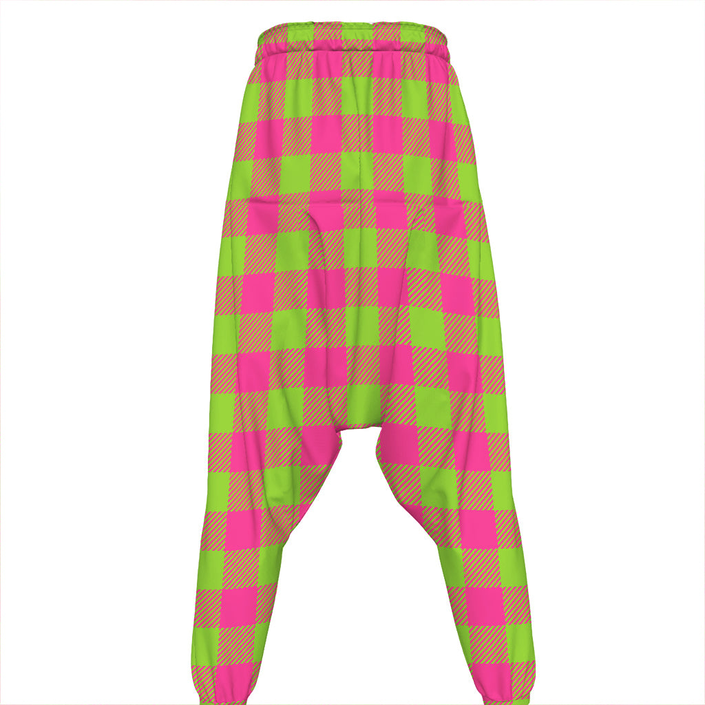 Pink And Green Buffalo Plaid Print Hammer Pants