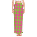 Pink And Green Buffalo Plaid Print High Slit Maxi Skirt