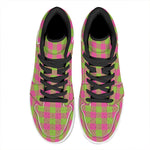 Pink And Green Buffalo Plaid Print High Top Leather Sneakers