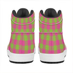 Pink And Green Buffalo Plaid Print High Top Leather Sneakers