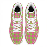 Pink And Green Buffalo Plaid Print High Top Leather Sneakers