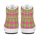 Pink And Green Buffalo Plaid Print High Top Leather Sneakers