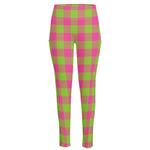 Pink And Green Buffalo Plaid Print High-Waisted Pocket Leggings