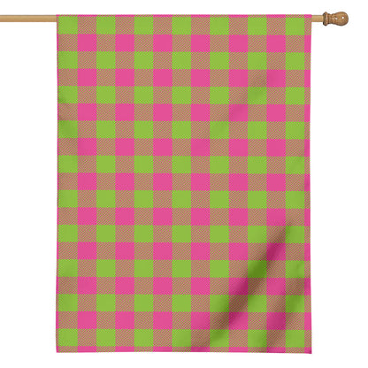 Pink And Green Buffalo Plaid Print House Flag
