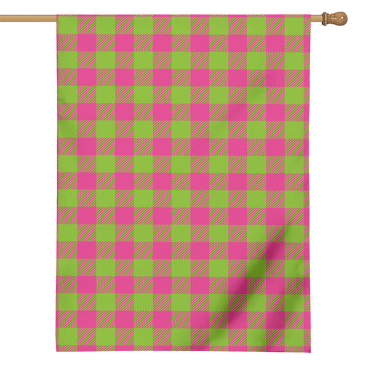 Pink And Green Buffalo Plaid Print House Flag