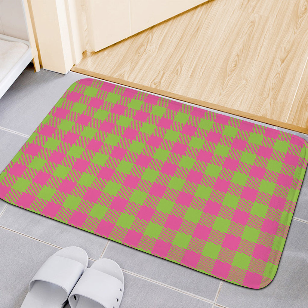 Pink And Green Buffalo Plaid Print Indoor Door Mat