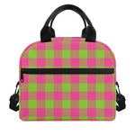 Pink And Green Buffalo Plaid Print Insulated Lunch Bag