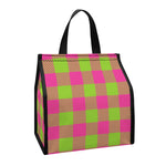 Pink And Green Buffalo Plaid Print Insulated Lunch Tote