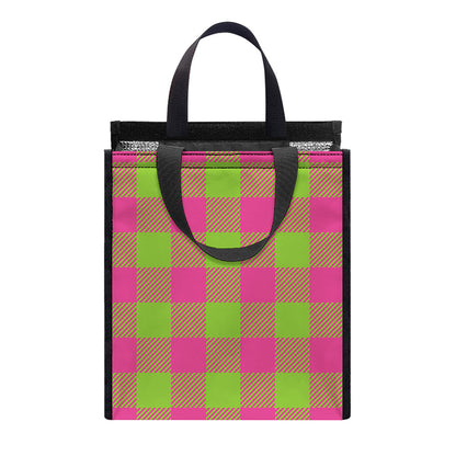Pink And Green Buffalo Plaid Print Insulated Lunch Tote
