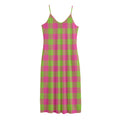 Pink And Green Buffalo Plaid Print Jersey Midi Cami Dress