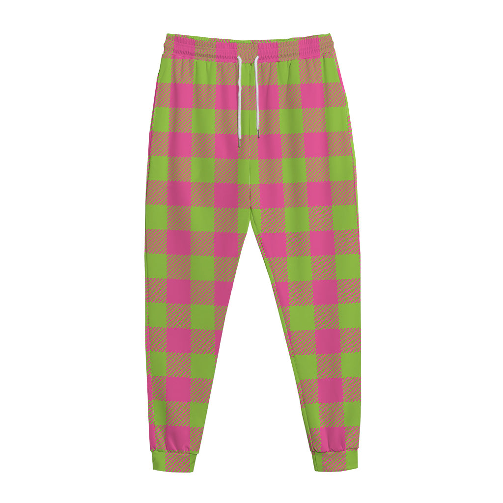 Pink And Green Buffalo Plaid Print Jogger Pants