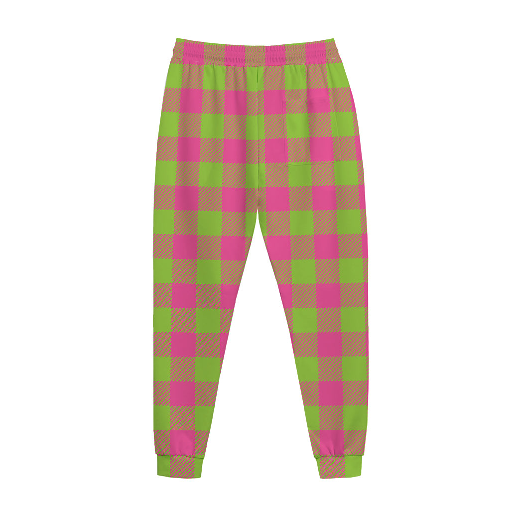 Pink And Green Buffalo Plaid Print Jogger Pants