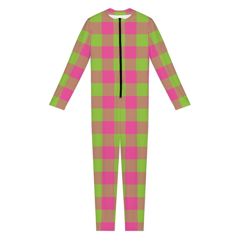 Pink And Green Buffalo Plaid Print Jumpsuit