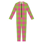 Pink And Green Buffalo Plaid Print Jumpsuit