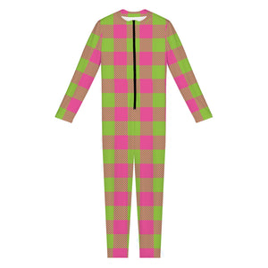 Pink And Green Buffalo Plaid Print Jumpsuit