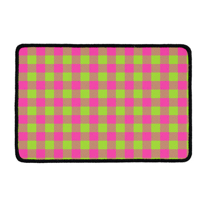 Pink And Green Buffalo Plaid Print Kitchen Mat