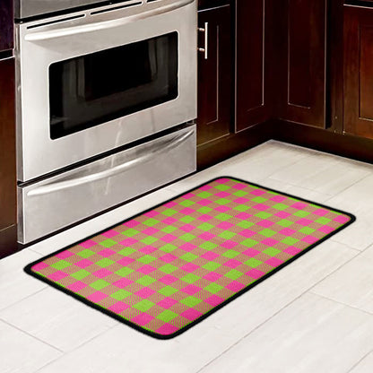 Pink And Green Buffalo Plaid Print Kitchen Mat