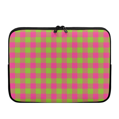 Pink And Green Buffalo Plaid Print Laptop Sleeve