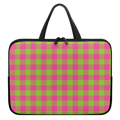 Pink And Green Buffalo Plaid Print Laptop Sleeve With Handle