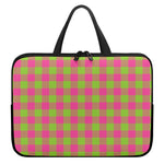 Pink And Green Buffalo Plaid Print Laptop Sleeve With Handle