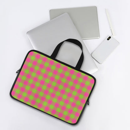 Pink And Green Buffalo Plaid Print Laptop Sleeve With Handle