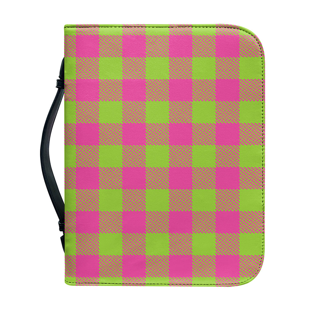 Pink And Green Buffalo Plaid Print Leather Bible Cover
