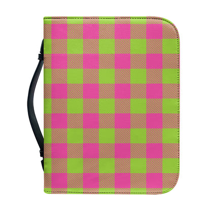 Pink And Green Buffalo Plaid Print Leather Bible Cover