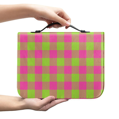 Pink And Green Buffalo Plaid Print Leather Bible Cover